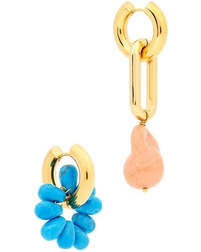 Timeless Pearly Asymmetric 24kt Gold-plated Hoop Earrings - Blue