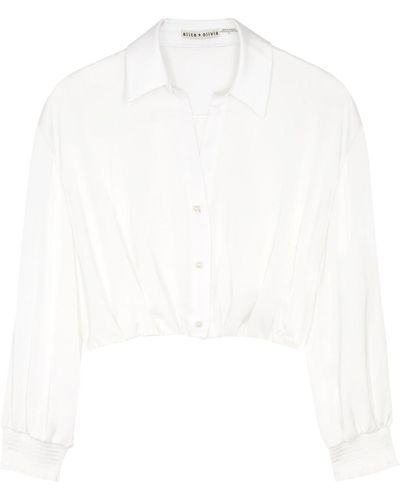 Alice + Olivia Pierre Cropped Satin Shirt - White