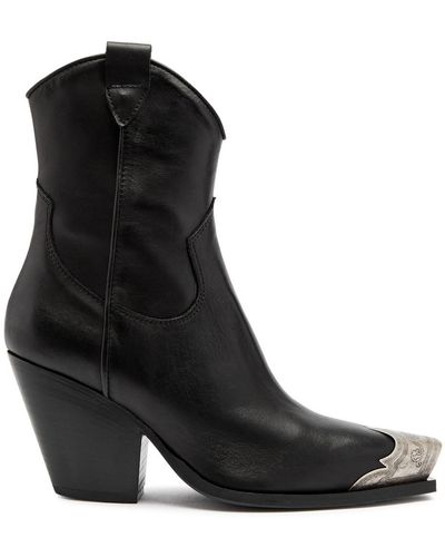 Free People Brayden Leather Cowboy Boots - Black