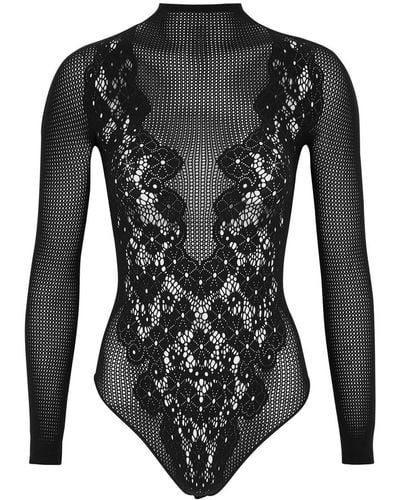 Wolford Flower Lace Stretch-knit Bodysuit - Black