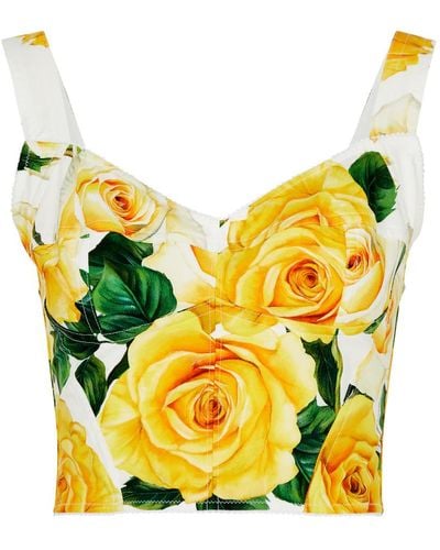 Dolce & Gabbana Floral-Print Stretch-Cotton Corset Top - Yellow