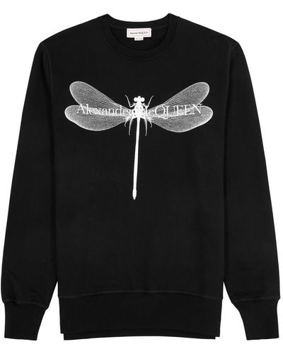 Alexander McQueen Dragonfly Printed Cotton Sweatshirt - Black
