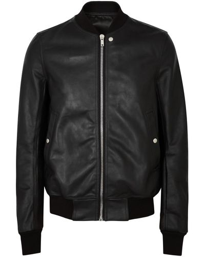Rick Owens Leather Bomber Jacket - Black