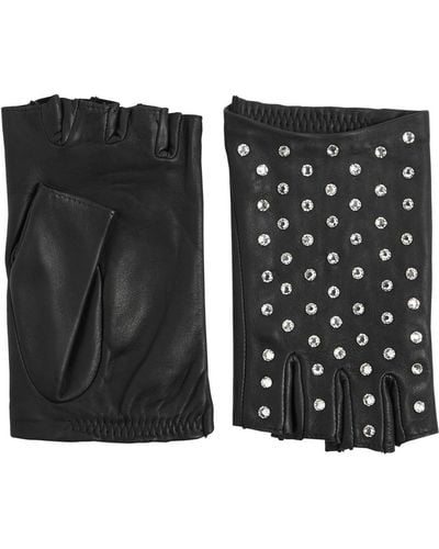 Agnelle Irene Embellished Leather Fingerless Gloves - Black