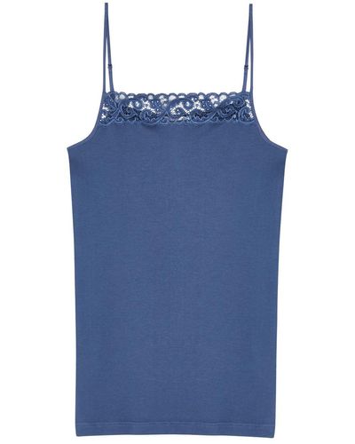 Hanro Moments Lace-Trimmed Cotton Camisole Top - Blue