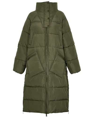 Ganni Quilted Shell Coat - Green