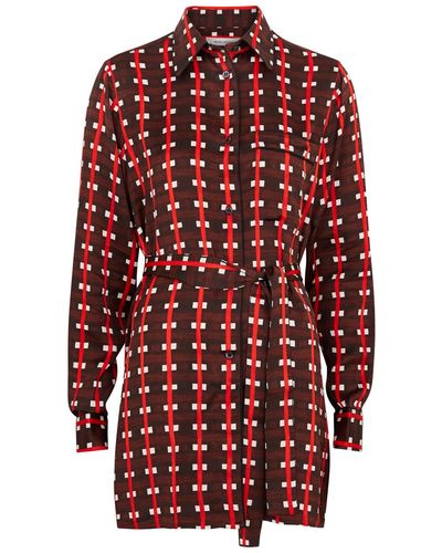 Wales Bonner Melody Belted Checked Satin Shirt - Red