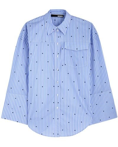 ROTATE SUNDAY Striped Logo Cotton Shirt - Blue