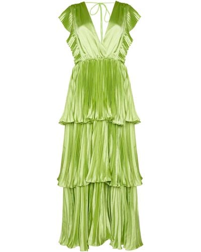 True Decadence The Beatrice Soft Lime Satin Pleated Tiered Midaxi Dress - Green