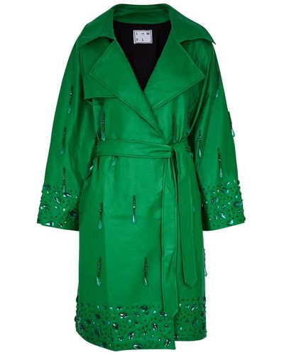 In the mood for love Cigar Crystal-Embellished Faux Leather Coat - Green