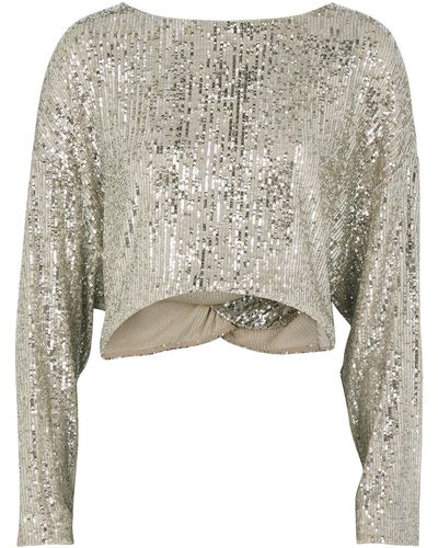In the mood for love Coco Silver Cropped Sequin Top - Natural