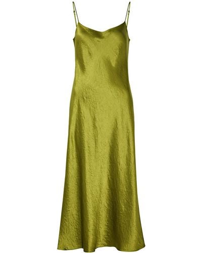 Vince Crinkled Satin Midi Slip Dress - Green