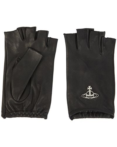 Vivienne Westwood Leather Fingerless Gloves - Black