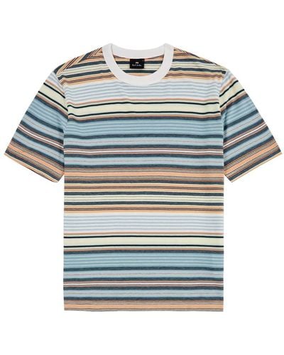 PS by Paul Smith Striped Cotton T-Shirt - Blue