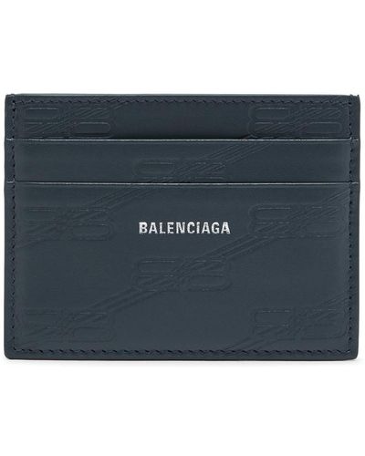 Balenciaga Logo-debossed Leather Card Holder - Blue
