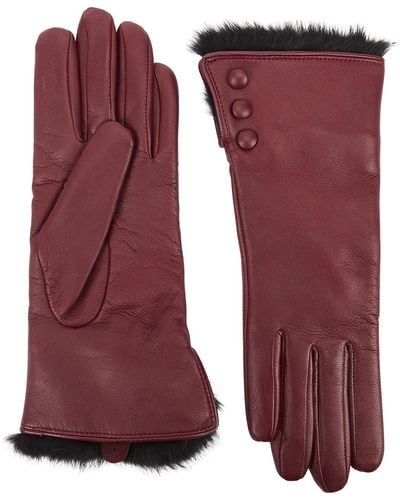 Dents Sophie Fur-Trimmed Leather Gloves - Purple
