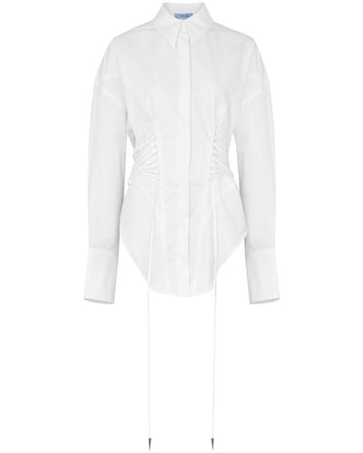 Mugler Lace-up Corset Cotton-poplin Shirt - White