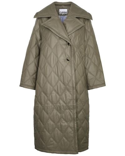 Ganni Quilted Shell Coat - Natural