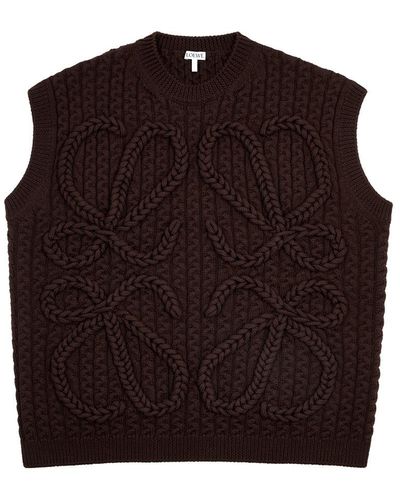 Loewe Anagram Cable-knit Wool Vest - Brown