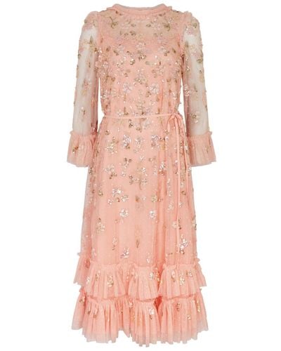 Needle & Thread Bloom Gloss Embellished Tulle Midi Dress - Pink