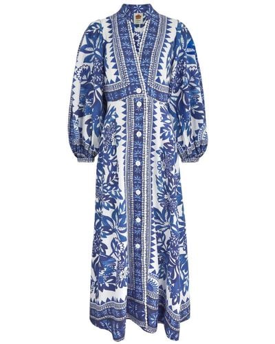 FARM Rio Off- Flora Tapestry Maxi Dress Xs - Blue