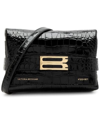 Victoria Beckham Buckle Mini Crocodile-Effect Leather Pouch - Black