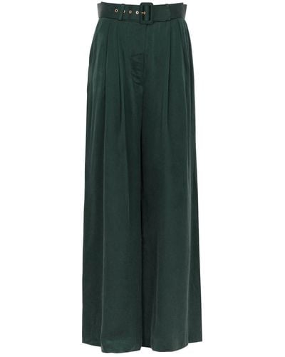 Zimmermann Tuck Wide-leg Silk-satin Trousers - Green