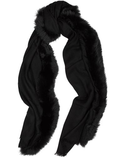 AMA Pure Fur-Trimmed Wool Scarf - Black
