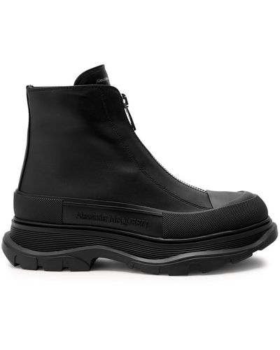 Alexander McQueen Logo Leather Ankle Boots - Black