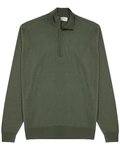 John Smedley Tapton Wool Half-Zip Sweater - Green