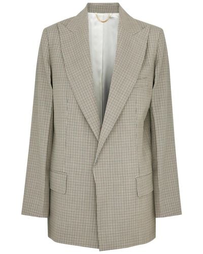Victoria Beckham Checked Wool Blazer - Grey