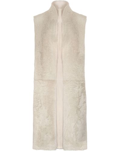 Gushlow & Cole Stand Collar Long Shearling Gilet - White