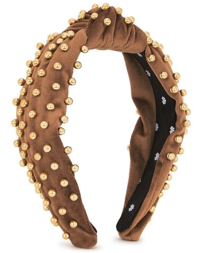 Lele Sadoughi Bead-Embellished Velvet Headband - Natural