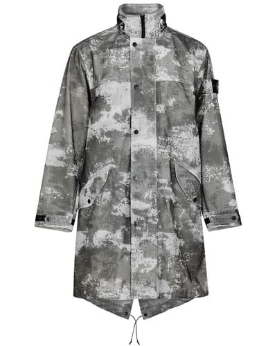 Stone Island Camouflage-Print Mesh And Shell Parka - Grey