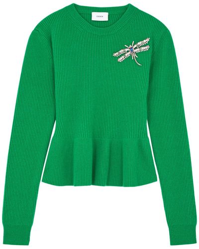 Erdem Dragonfly-embellished Wool Sweater - Green