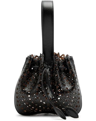 Alaïa Alaïa Rose Marie Laser-cut Leather Bucket Bag - Black