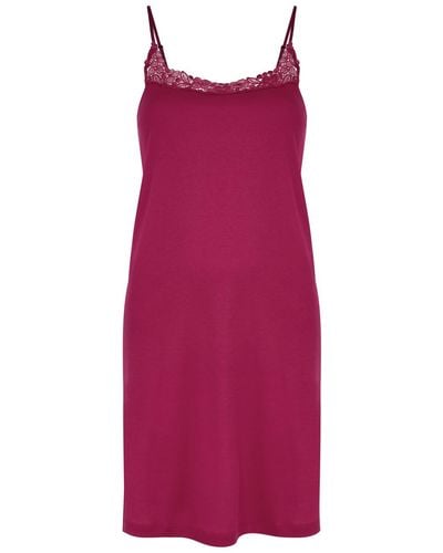 Hanro Michelle Lace-Trimmed Cotton Slip Dress - Purple