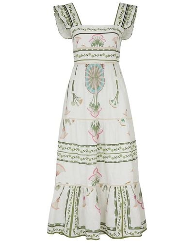 Lug Von Siga Sybill Floral-print Linen Midi Dress - White