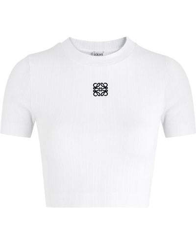 Loewe Anagram Cropped Stretch-Cotton T-Shirt - White