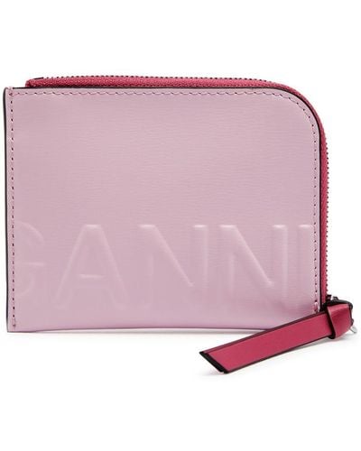 Ganni Logo Leather Card Holder - Purple