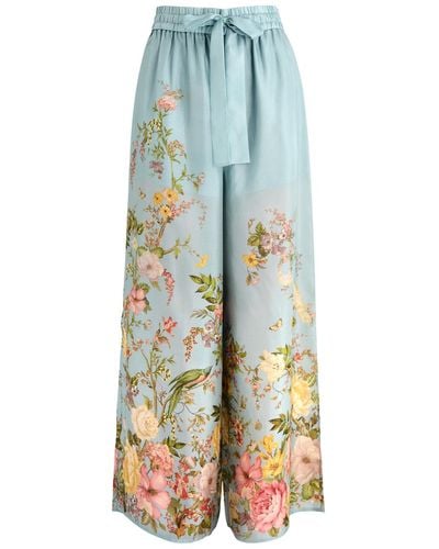 Zimmermann Waverly Floral-Print Silk Trousers - Blue