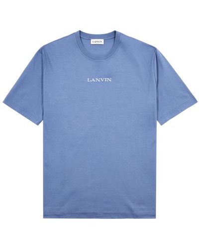 Lanvin Logo-Embroidered Cotton T-Shirt - Blue