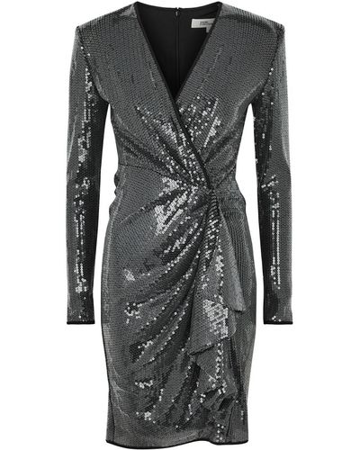 Diane von Furstenberg Lexa Sequin-embellished Mini Dress - Gray