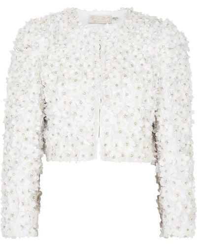 Alice + Olivia Lorna Floral-Appliquéd Cropped Jacket - White