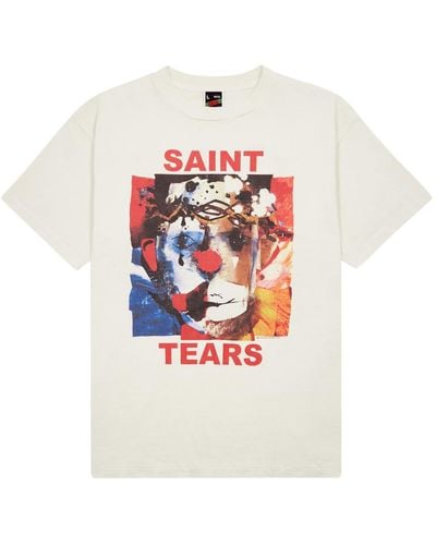 Saint Michael Saint Mxxxxxx Tears Printed Cotton T-Shirt - White