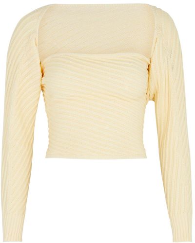 GIMAGUAS Marianne Ribbed-knit Wrap Top - Natural