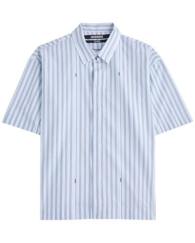 Jacquemus La Chemise Manches Courte Striped Cotton Shirt - Blue