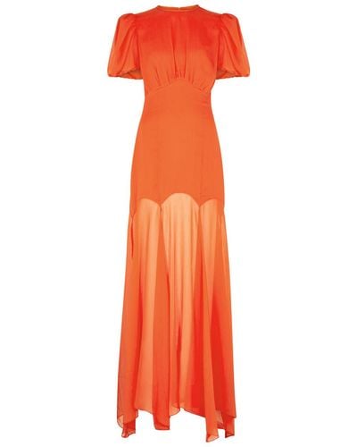 De La Vali Agua Plissé Chiffon Maxi Dress - Orange