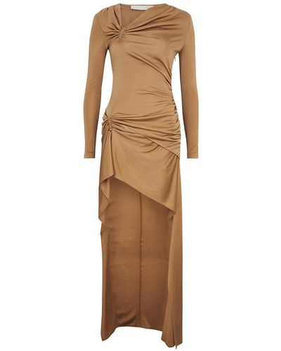 Dion Lee Ruched Asymmetric Jersey Maxi Dress - Natural