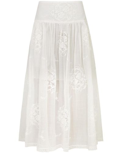 Zimmermann Alight Lace-Panelled Ramie Midi Skirt - White